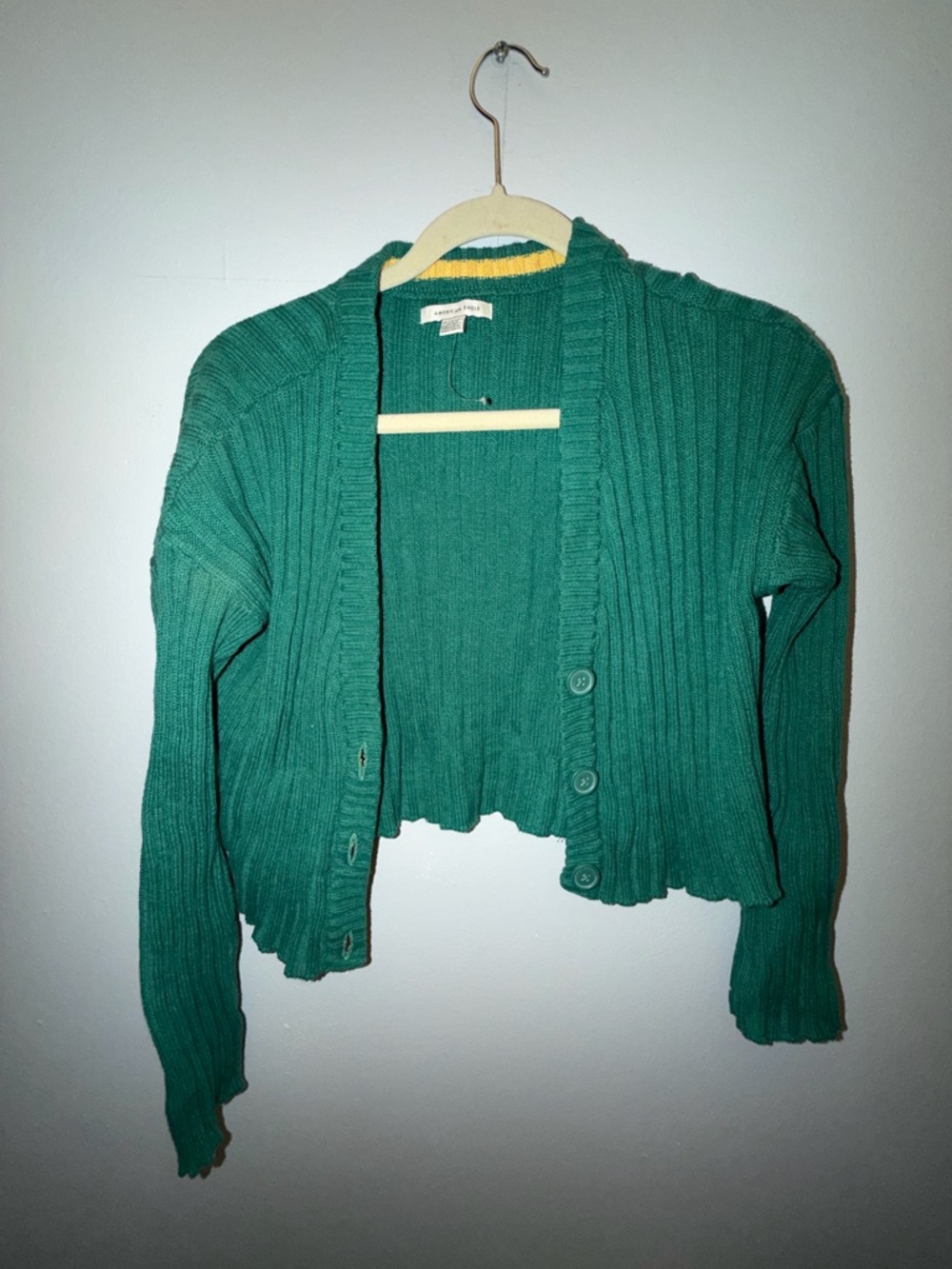 Green Ribbed Button-Front Women’s Cardigan Sweater American Eagle